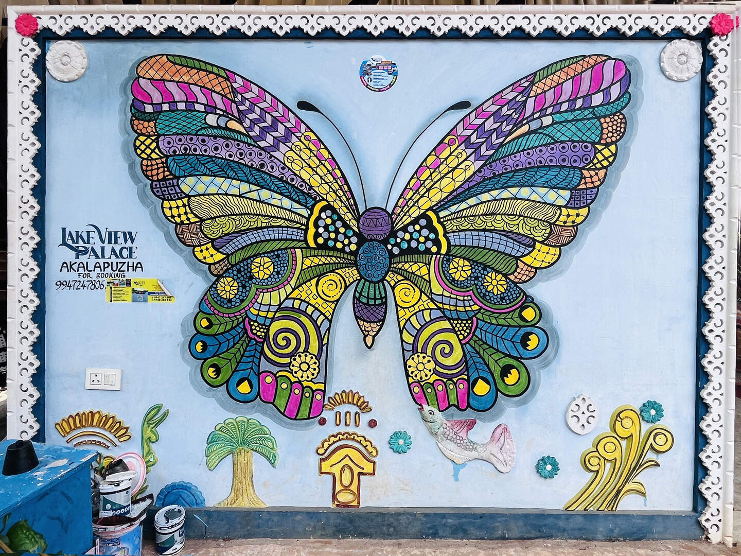 Butterfly wall photospot for visitors in the park